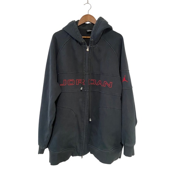 Vintage Jordan Men's Hoodie Sz 3XL Black Full Zip Embroidered Heavy Weight - Picture 1 of 16